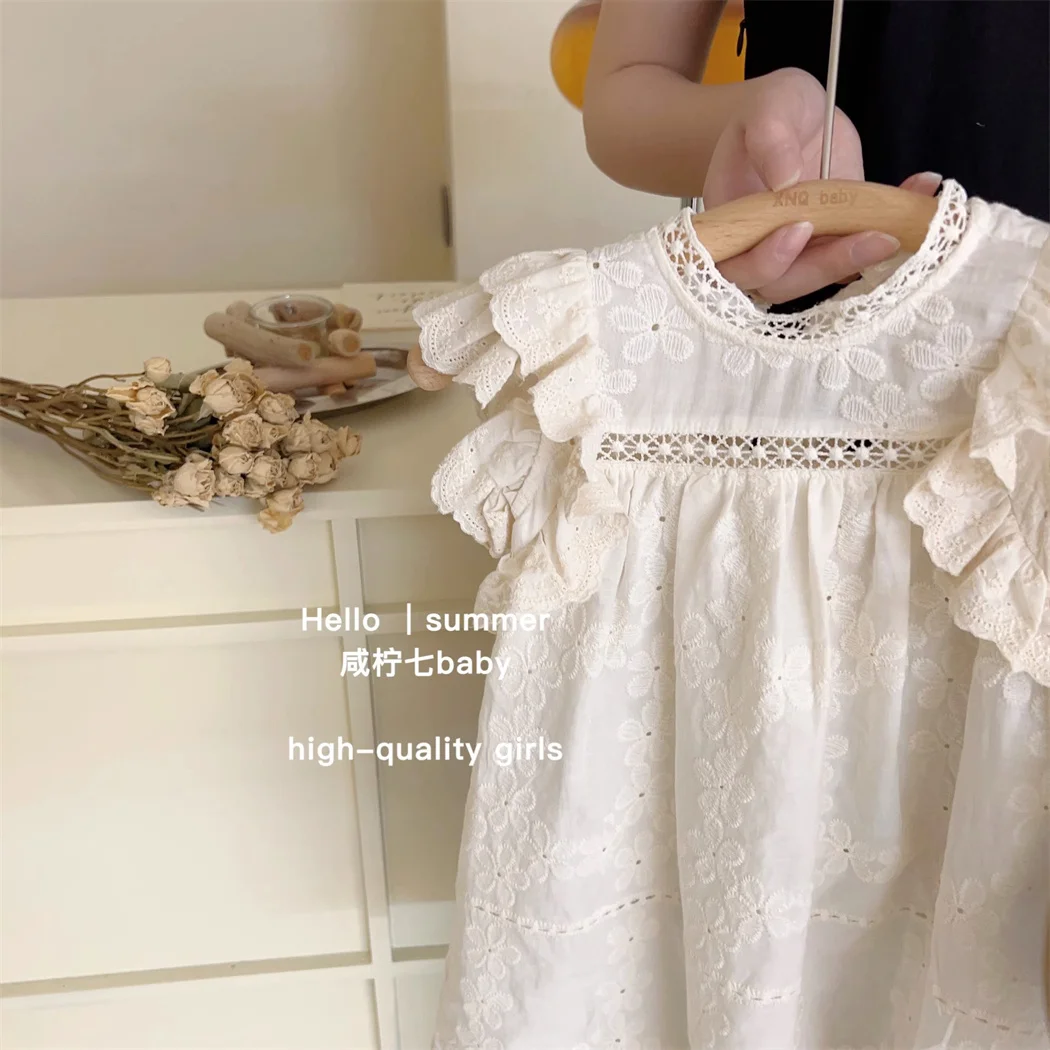 Elegant Princess Girls Lace Dress Summer Cotton Breathable Kids A-Line Dress Casual Toddler Boho Dress Children Costumes 1-7Yrs