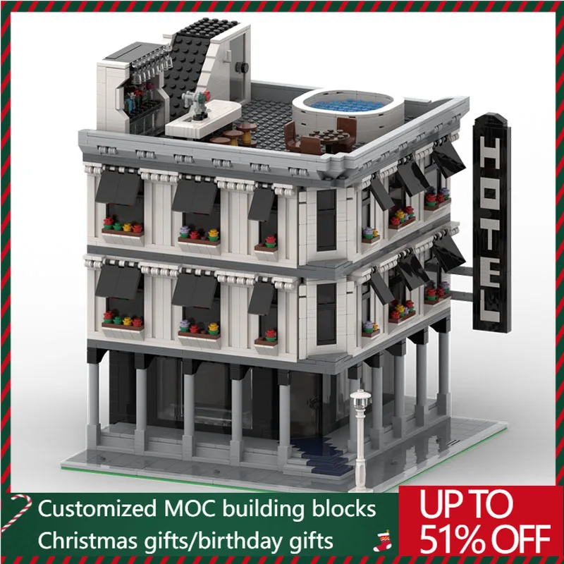 

2770 PCS MOC Creative City Street View Modular Corner Hotel Model Architecture Building Block Diy Kids Assembly Bricks Toys Gift