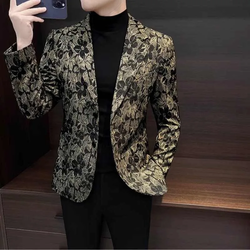 

New Spring and Autumn Collection Flower Suit Men's Jacket Features Fashionable and High-end Look Trendy Men's Casual Small Suit