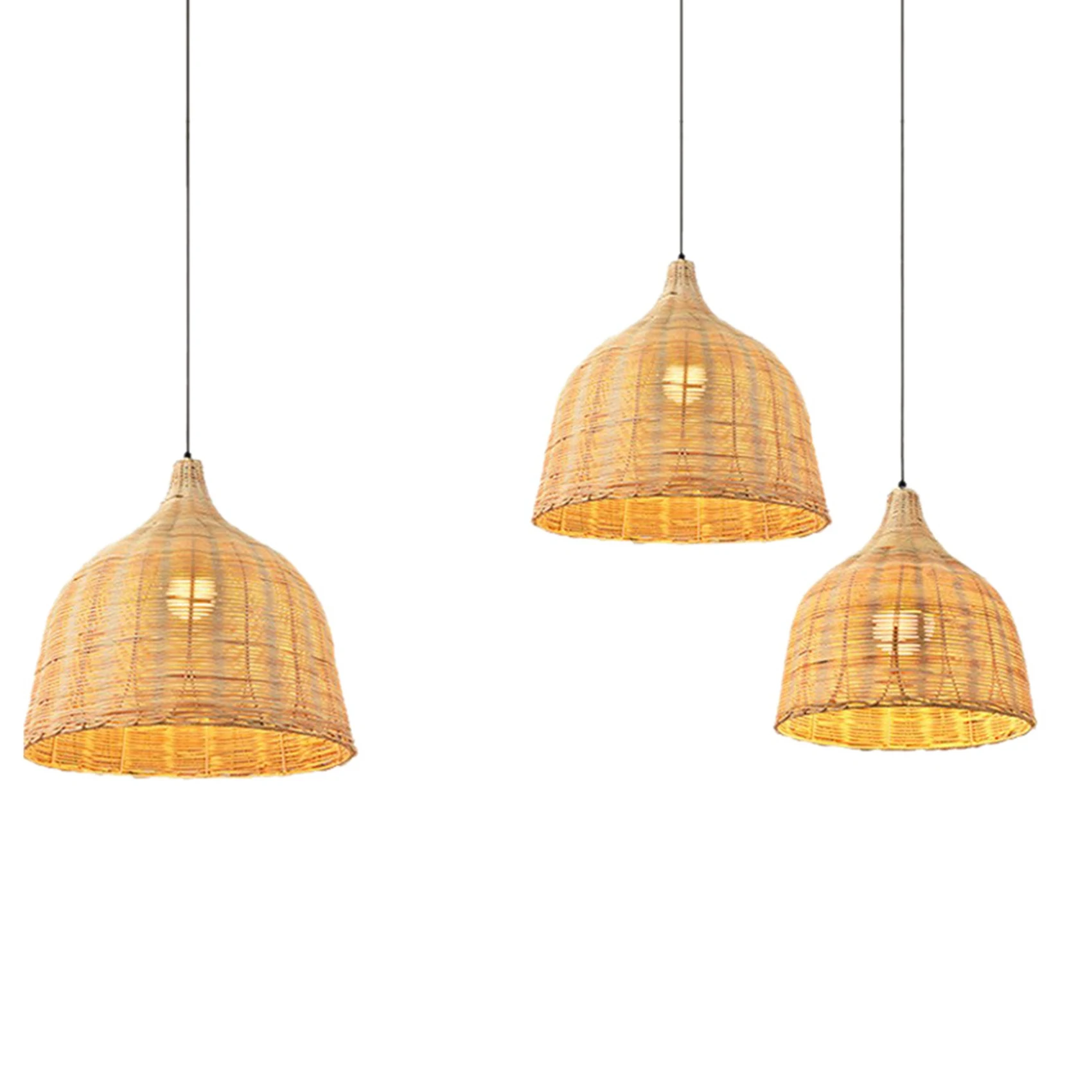Hot Trend-2X Rattan Lamp Pendant Light Vintage Hanging Lamp Shades E27 Living Room Dining Room Decor Cafe Restaurant Hanglamp(M)