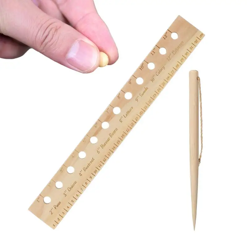 Seeding Planting Ruler Spacer Tool Seeder Planting Ruler With Holes And Plant Dibber Wooden Spacing Template Garden Ruler