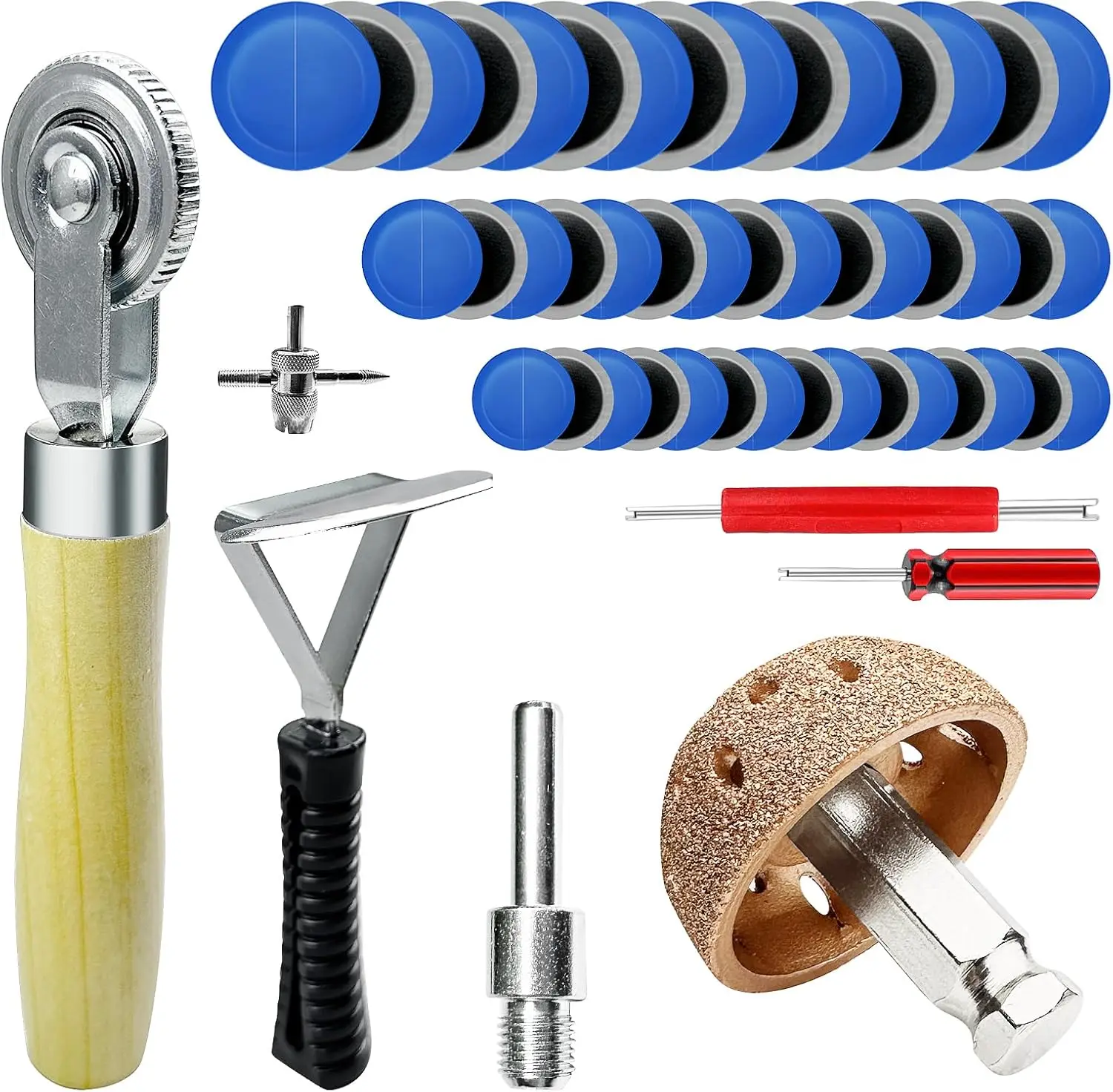 

53-Piece Heavy Duty Tire Repair Kit with Tungsten Steel Buffing Wheel, Patches, Scraper & Roller for Vehicles