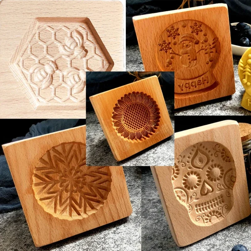 

1pc Cookie Molds Flipping Tools Wooden Embossing Sunflowers Christmas Bees Baking Kitchen Utensils Cake cutter Fondant molds