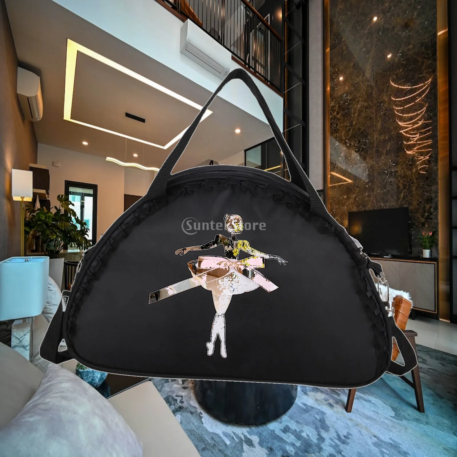 Nylon Ballet Dance Bag for Girls Cute Ballerina Print Duffle with Adjustable Strap Travel Gym Bag for Active Kids