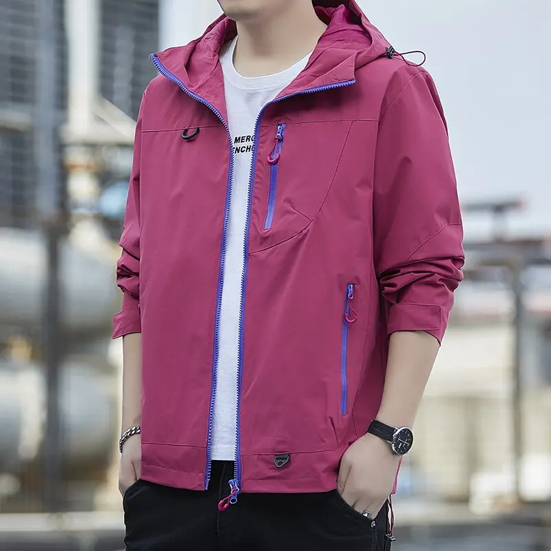 

Autumn and Spring New Style Pure Color Windproof Waterproof Workwear Jacket Men's Casual Loose Sports Plus Size Hooded Coat