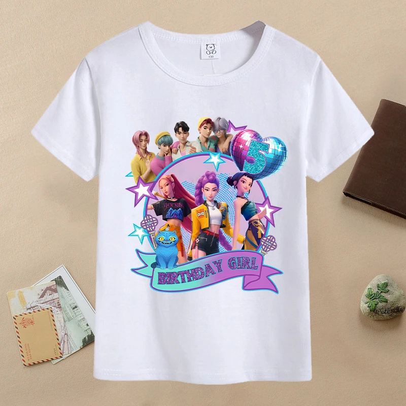 K Pop Demon Huntersd T-shirt per bambini Cartoon Compleanno Numero T-shirt grafiche Bambini Maniche corte Top Vestiti estivi per ragazze