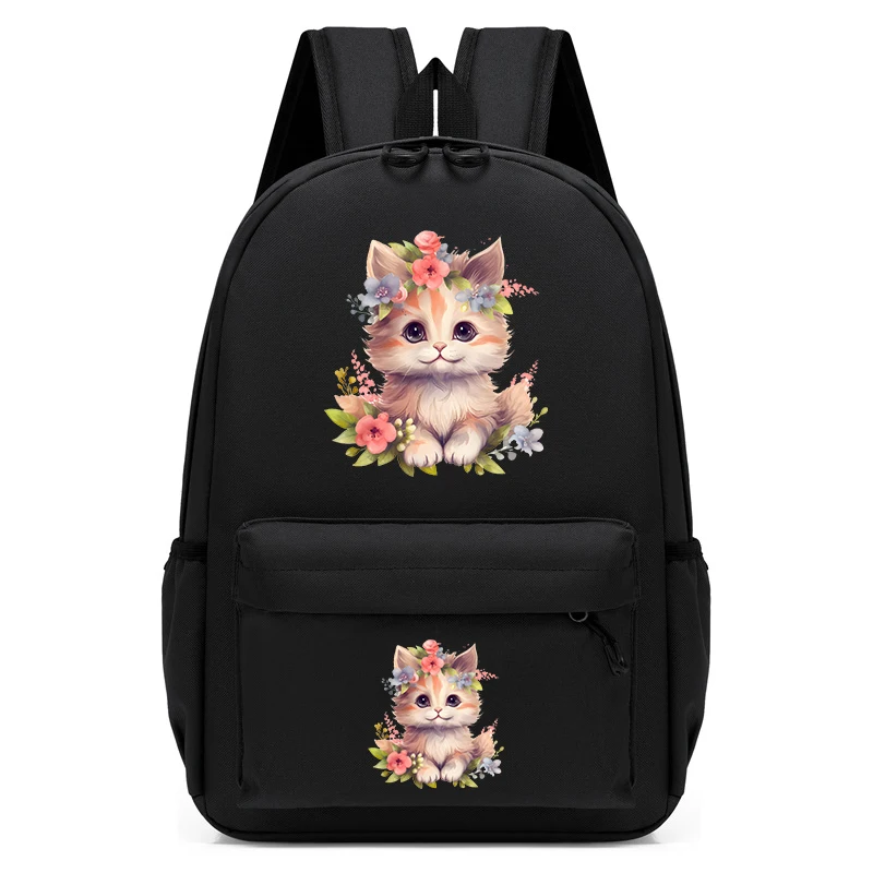 Mochila escolar con estampado de gato y flores de dibujos animados para niños, Bolsa Escolar de animales, mochila de regreso a la escuela, bolsas de guardería Kawaii