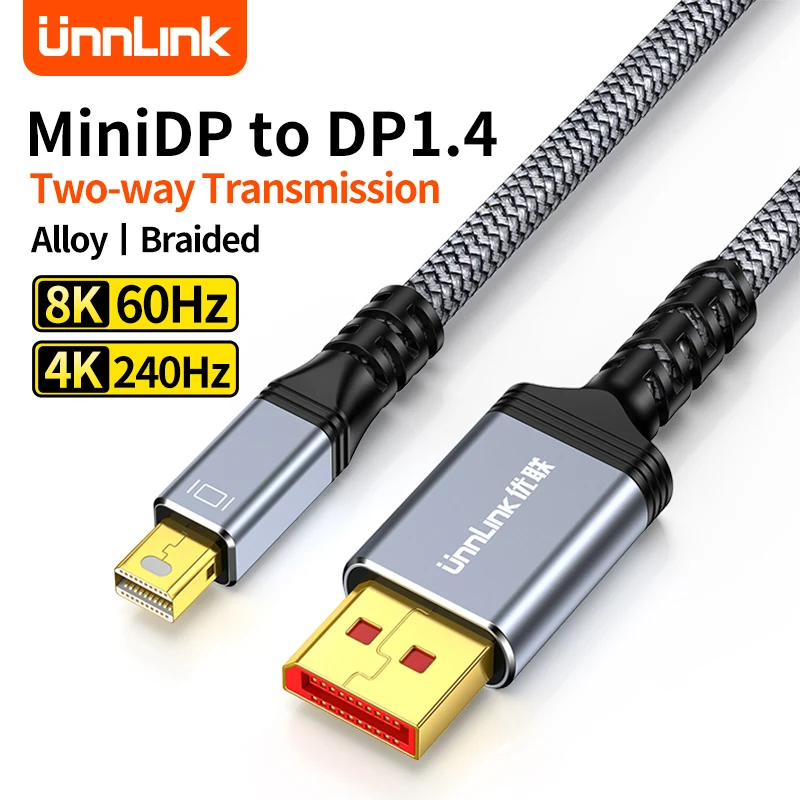 Кабель Unnlink Mini DisplayPort и DP 1.4 для двунаправленной передачи данных Mini DP-DP Адаптер 4K 240 Гц для компьютера для мониторинга телевизионных игр и киберспорта