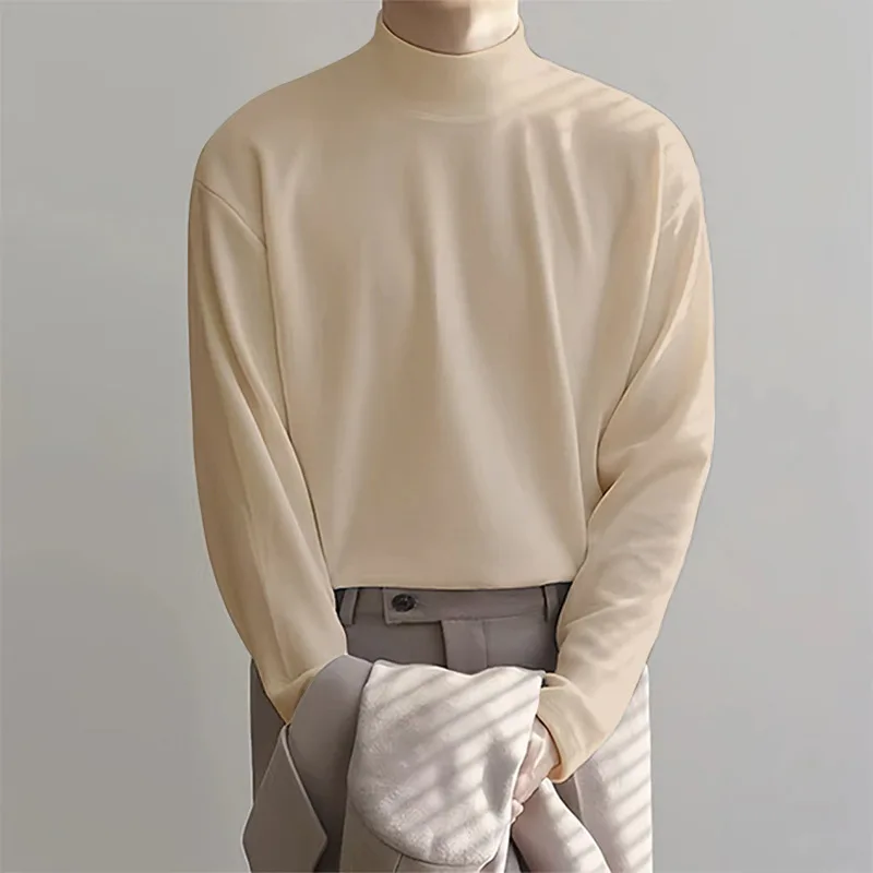 

New 2025 Men's Fce Lined Thermal Underwear Long Sve f High Collar Pure Color Base Layer irt Casual Sle Polyester...