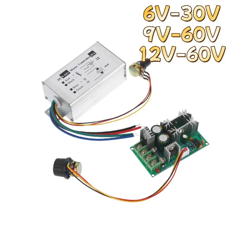 1Pcs DC 9V-60V 12V 24V 60V 20A Motor Pulse Width Modulator Regulator PWM Speed Regulator Stepless DC Motor Speed Controller