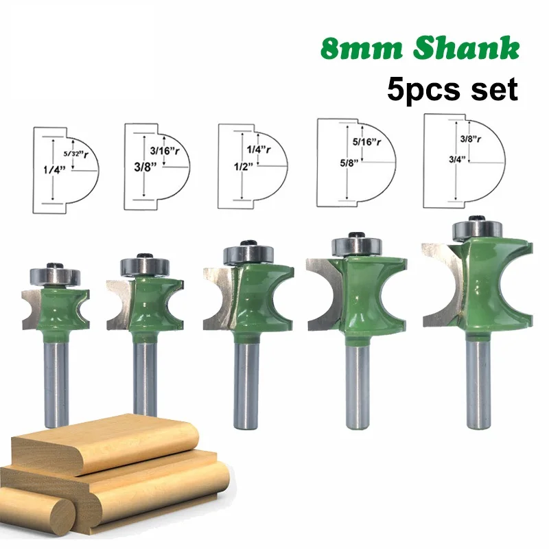 1 PC 8mm Shank Bullnose Half Round Bit Endmill Router Bits Wood 2 Flute Bearing Woodworking Tool Milling Cutter