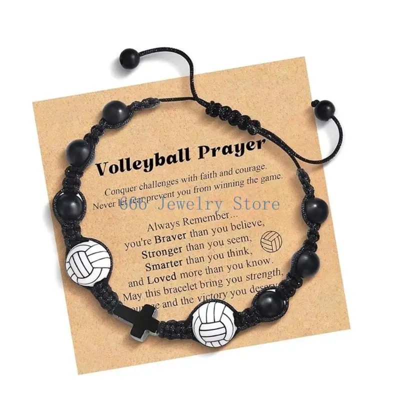 F2TD Handmade Wooden Crucifix Bracelet For Men Sports Inspired Design Natural Beads Black Cord Symbolic Jewelry Gift