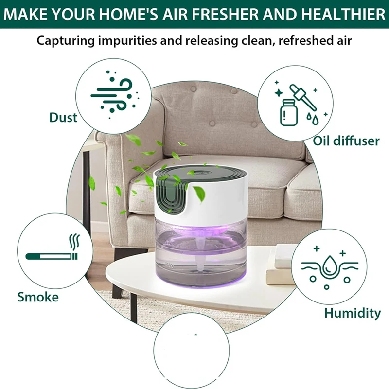 Water Air Purifiers for Home, Quiet Variable Speed Water Based Air Purifier with Night Light, for Home, Bedroom, EU Plug-ABFB