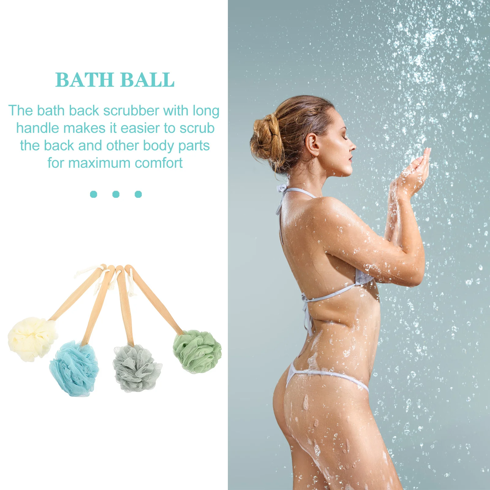 

4pcs Bath Scrubber Long Handle Body Scrubber For Back Shower Brush Nylon Bristles Bathroom Body Brush Bath Accessories