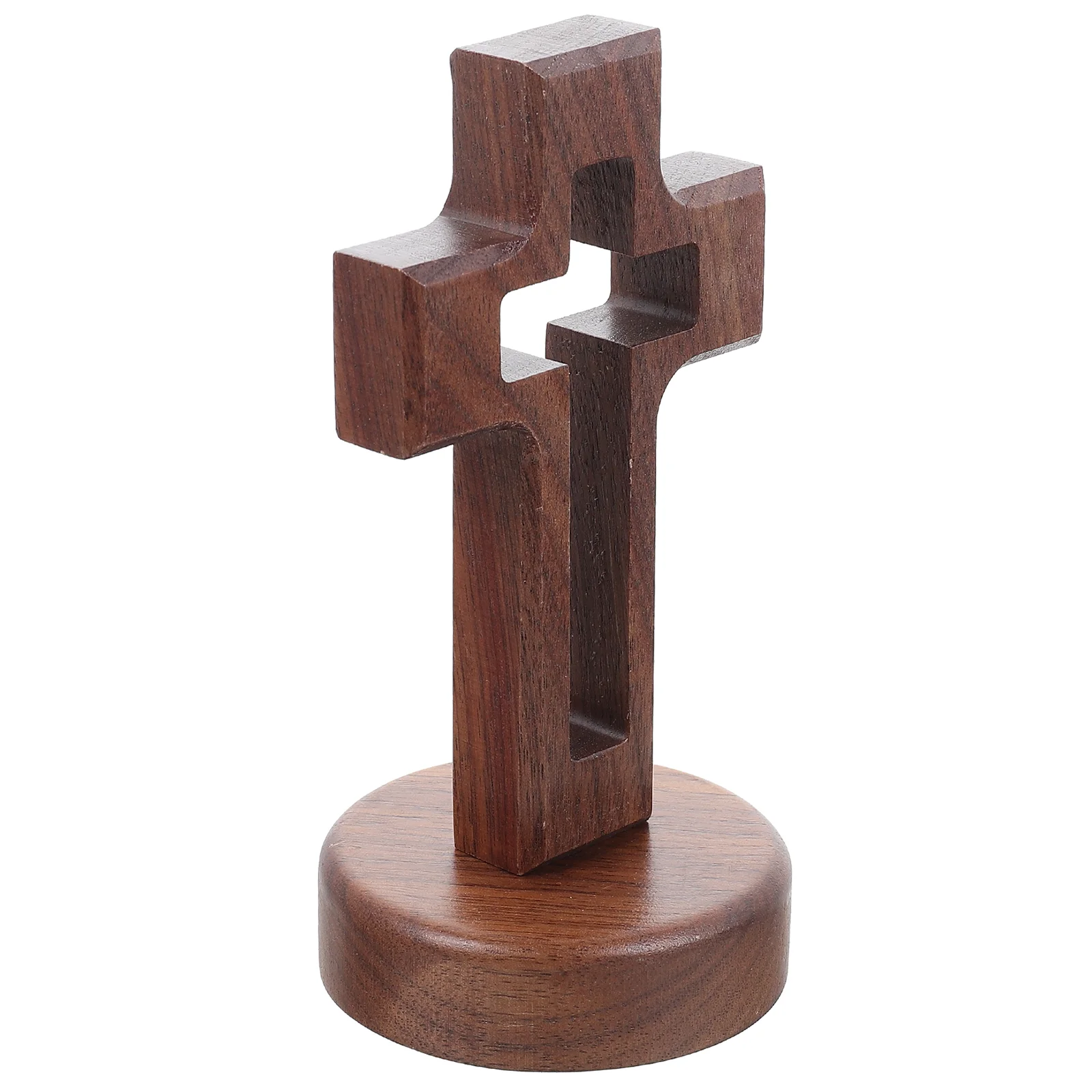 Wooden Cross Craft Shaped Decor Based Standing Table Decoration Adornment Holy Religious Home