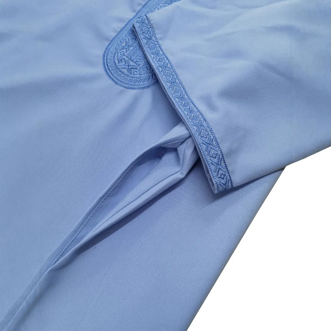 New 2025 Muslim Mid Sleeve Embroidered Ethnic Style Moroccan Men's Robe Side Pocket Abaya Ramadan Dubai Luxury Islam Elegant 1