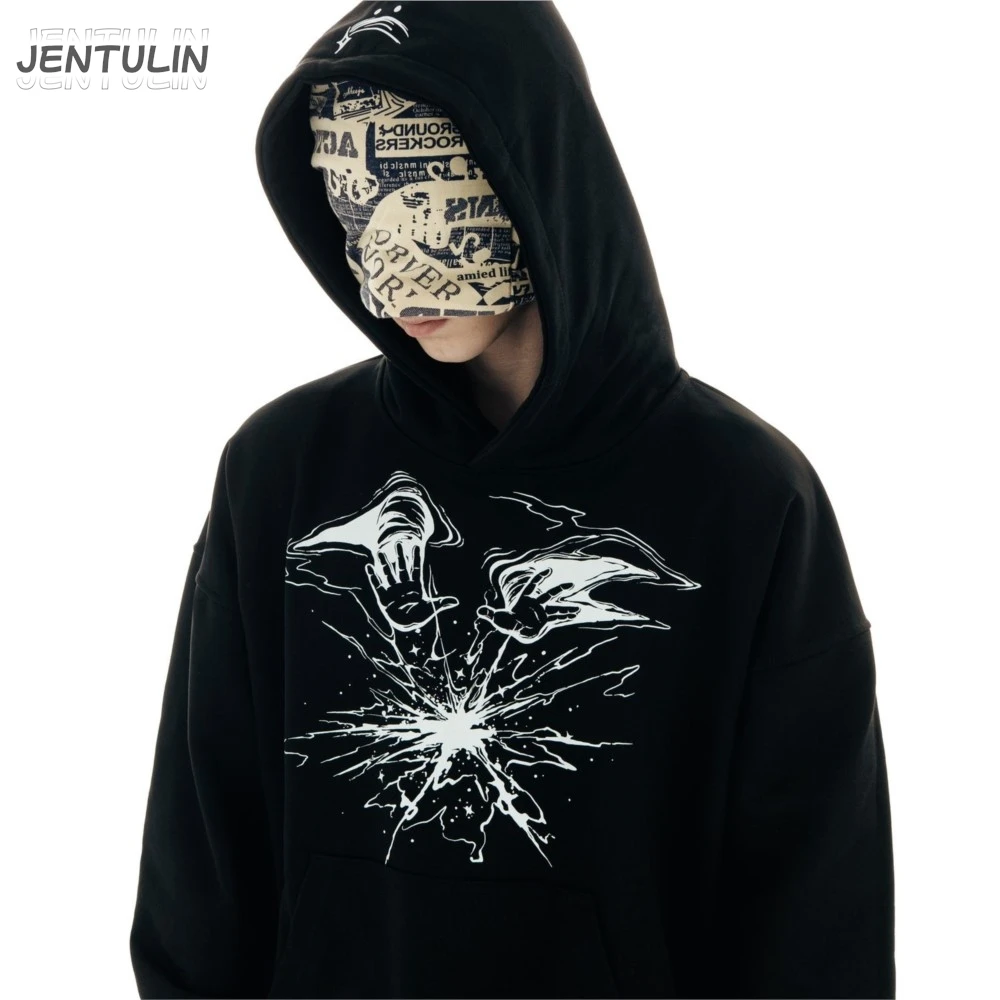 Punk Lyrical Print Clothing Oversized Hip Hop Pullover Streetwear Men\'s Hoodies Harajuku Fashion Tops Goth Hooded Sweatshirt Y2K