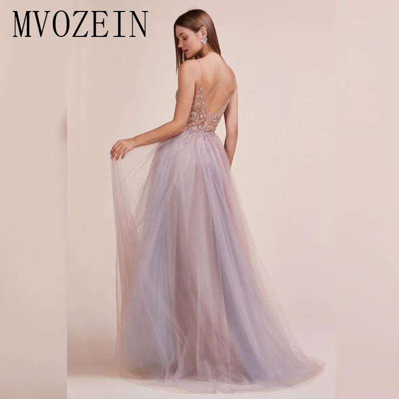 Charming Evening Dresses Long A-Line V-Neck Spaghetti Strap Hand-Beading Evening Dress Formal Party Gowns robe de soiree