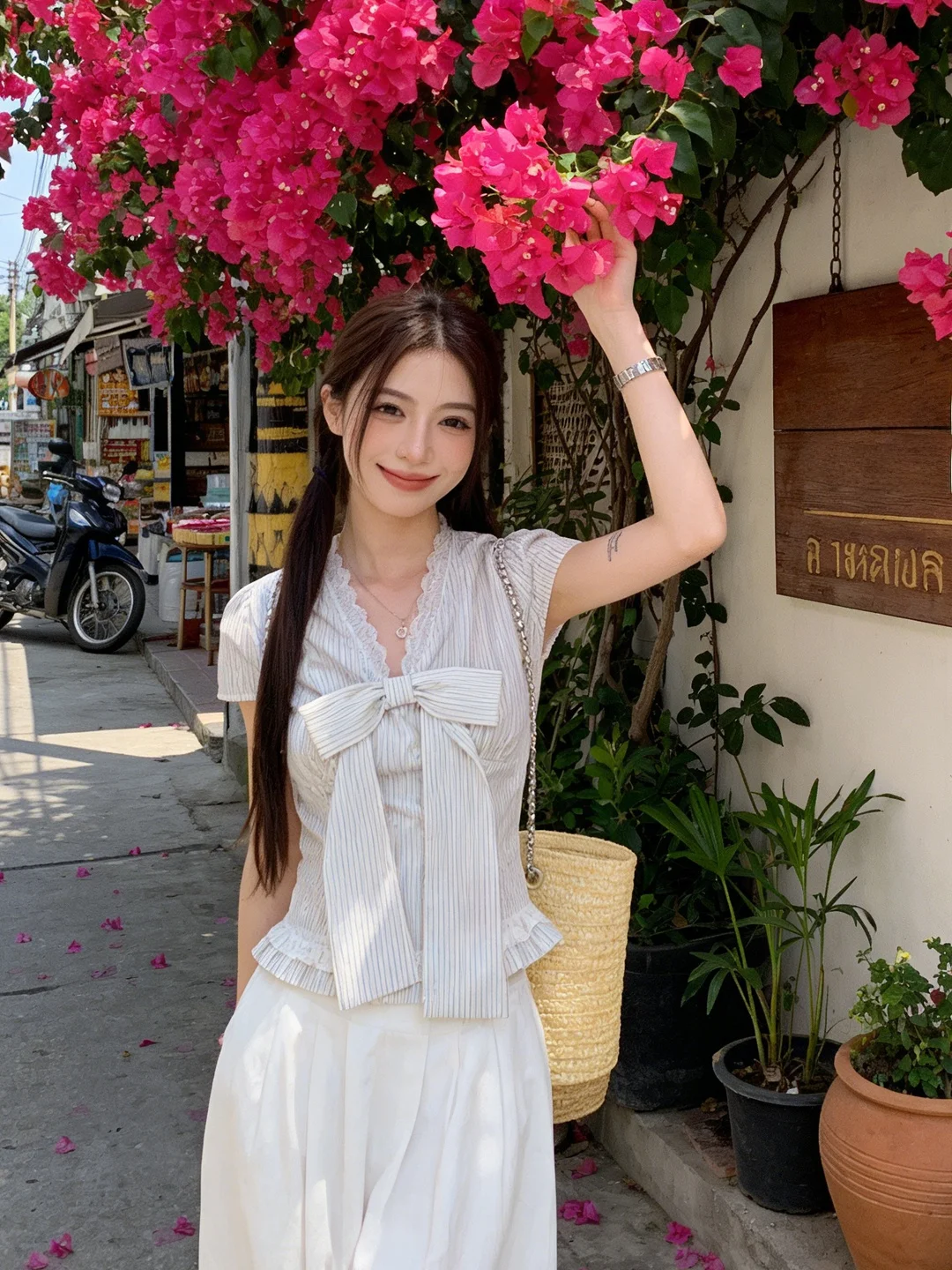 

Элегантная женская рубашка с коротким рукавом в полоску, летняя коллекция 2026, новый дизайн, с кружевной отделкой и узлом, во французском стиле, из полиэфирного волокна