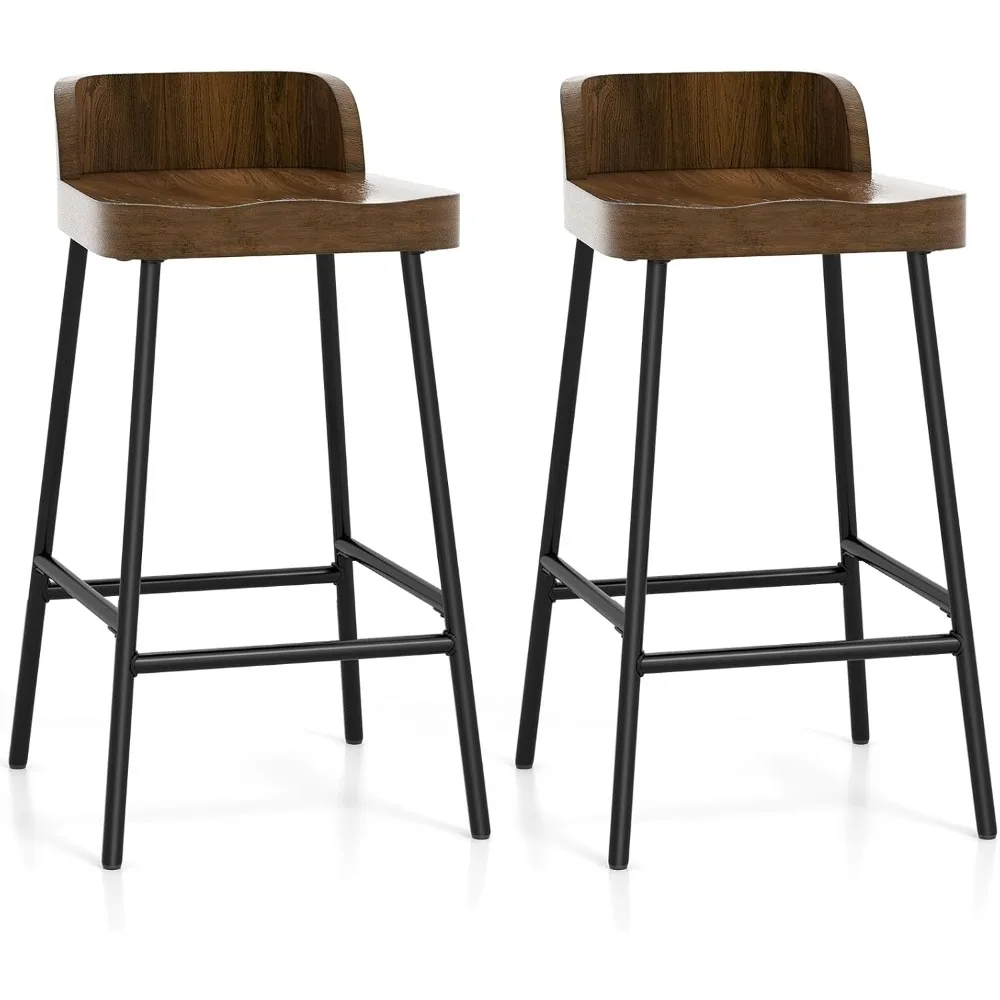 24.5'' Bar Stools Set of 2, Counter Height Bar Stools with Low Back & Footrest, Metal Frame, Industrial Bar Chairs, Armless Bar