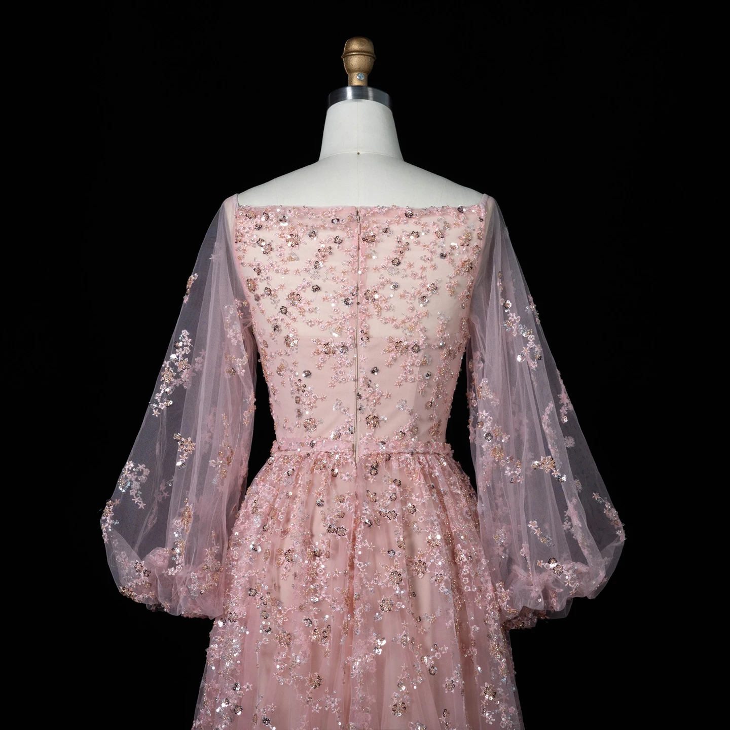 Sharon Said Luxuriöses Rosa Abendkleid mit Rundhalsausschnitt und Langen Ärmeln, Schleifen für Damen, Hochzeits- und Partykleider SS230, Maßanfertigung – Detail 11