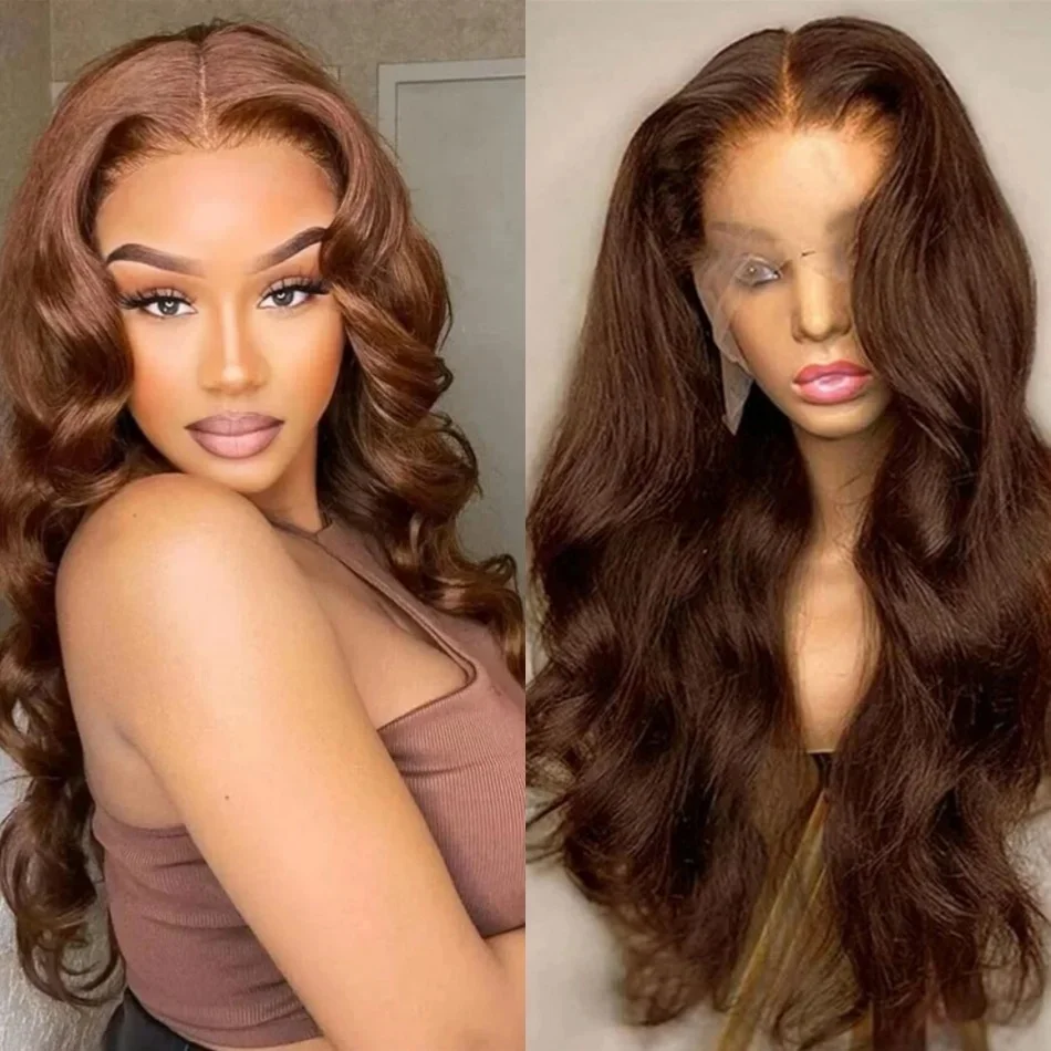 HD شفاف 30 بوصة الشوكولاته البني الملونة الدانتيل شعر مستعار أمامي الجسم موجة 13X4 بني داكن الدانتيل أمامي خصلات الشعر المستعار الإنسان للنساء
