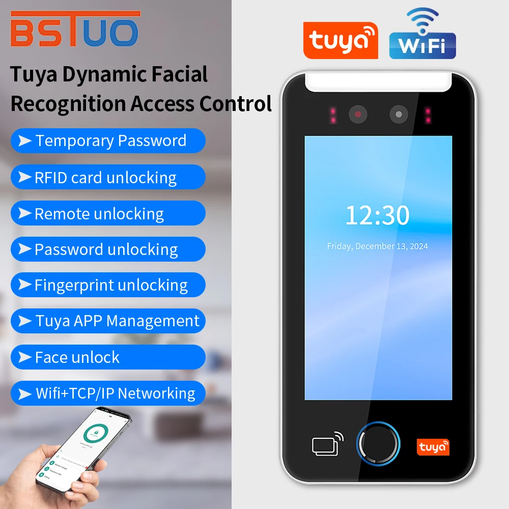 Tuya 5000User 5In Touch Lcd 2MP Camera Biometric Face Recognition Wifi Fingerprint Access Control Time Attendance Free Cloud API