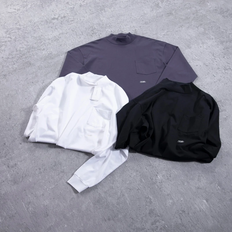 

Футболка Nanamica с вышивкой и карманами, с высоким воротником, с длинным рукавом, японская, унисекс, высокого качества, в стиле City Boy, свободного кроя