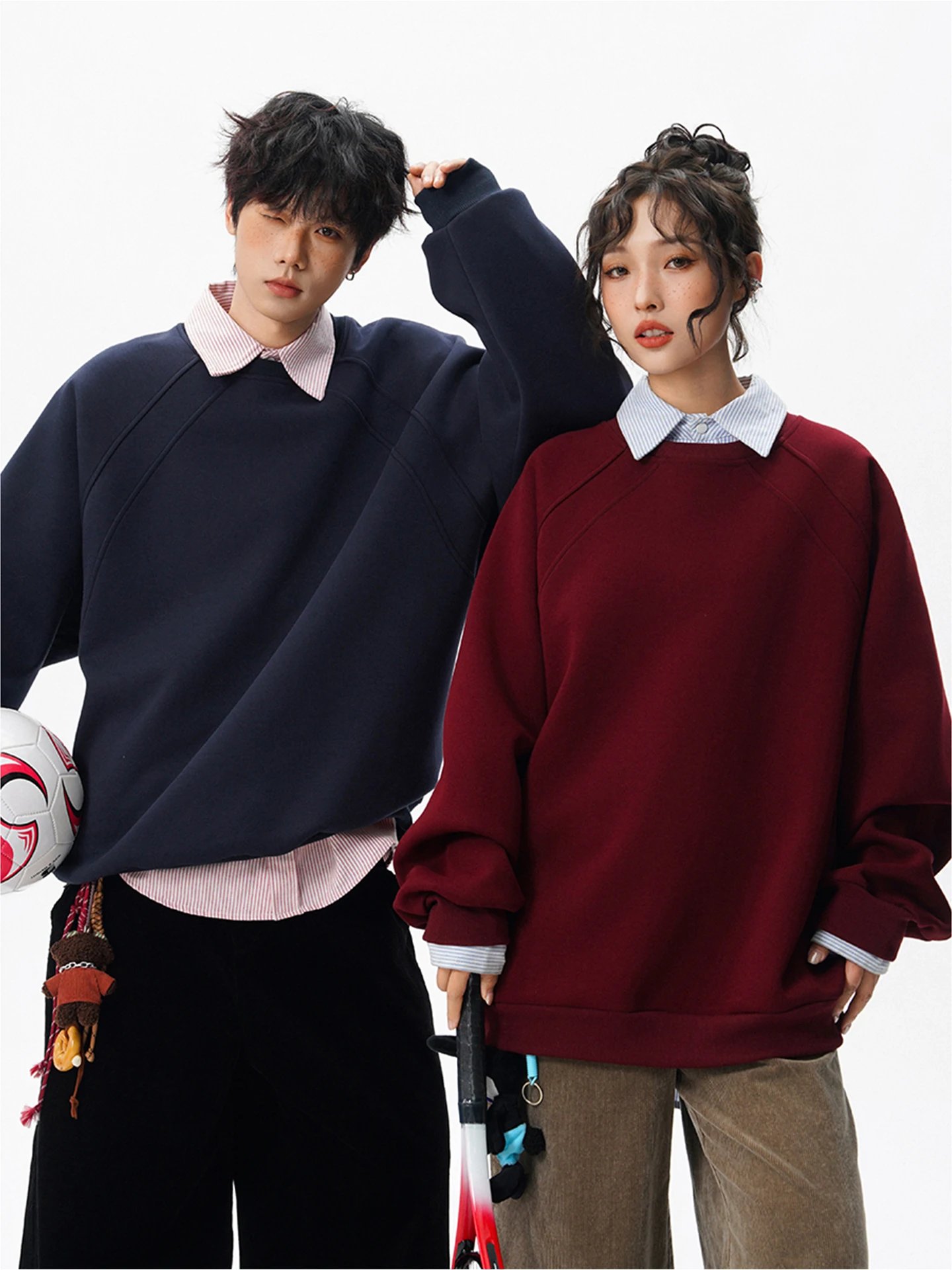 

Heavyweight Air Layer Hoodl Sweatirt Men's round Ne Base Layer irt Autumn Design Deconstruction Pure Color Casual Wear