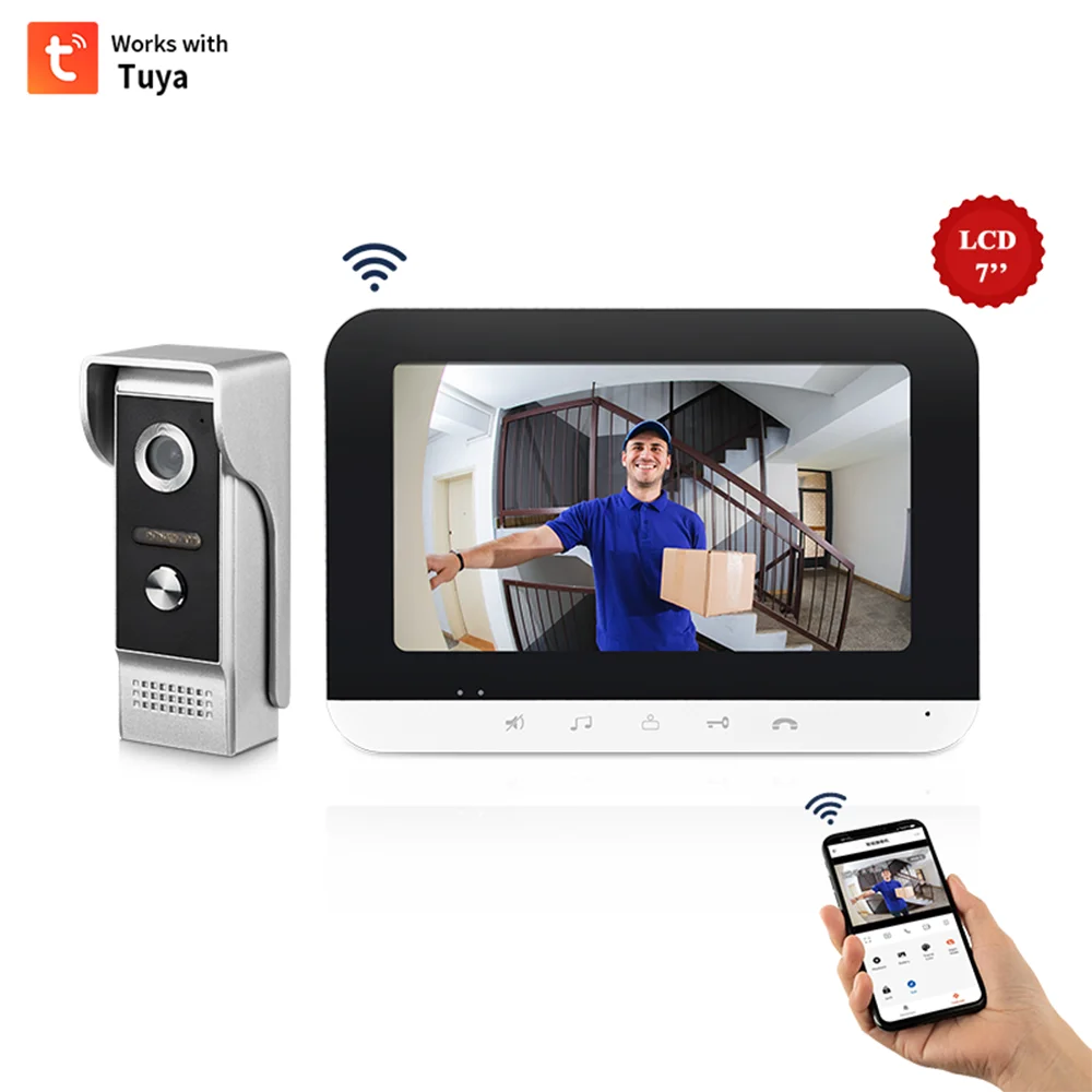 

Беспроводной Wi-Fi Видеозвонок TUYA 1080P с сенсорным экраном 7 цветов, умное приложение, Домашний домофон, комплект для системы контроля доступа