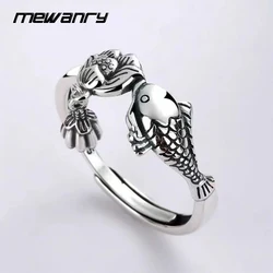 Mewanry Lotus Fish Geometric Rings For Women Girls New Fashion Vintage Simple Personality Chinese Style Birthday Jewelry Gifts
