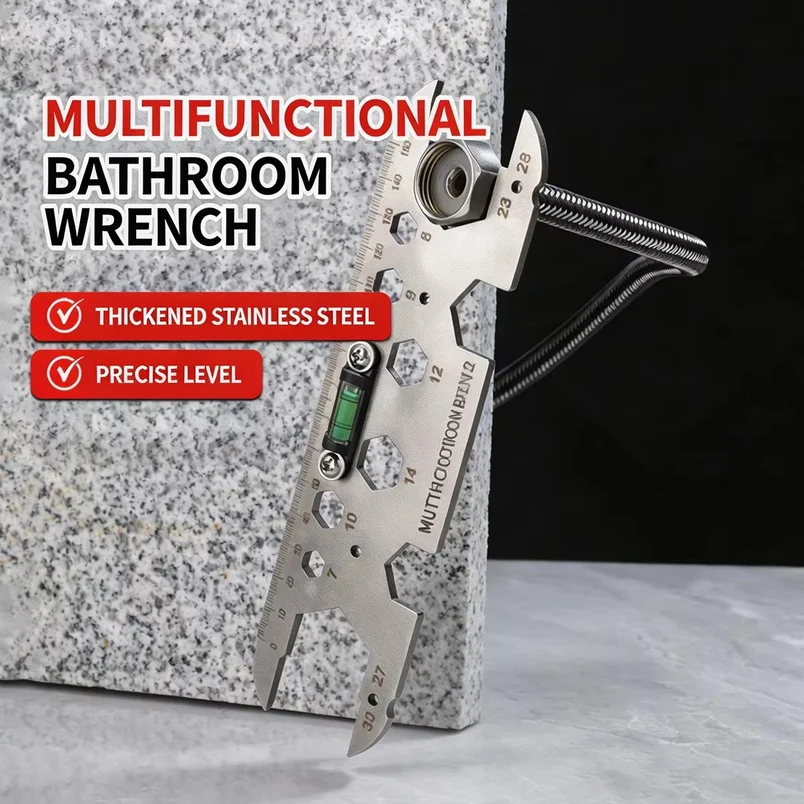 Multifunctional Bathroom Wrench Stainless Steel Built In Level For Shower Faucet Nozzle Installation Removal Home Repair Tool