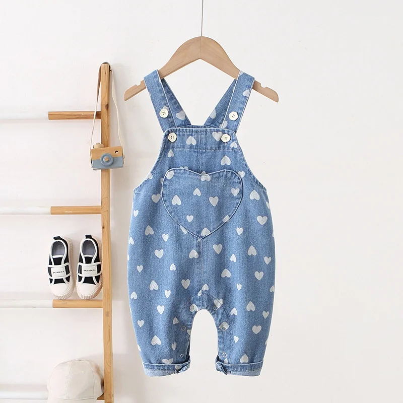 

Korean Baby Overalls For Boys Girls Spring New Cotton Casual Toddler's Jumpsuit Love Print Cute Kids Denim Overalls 6-30Months