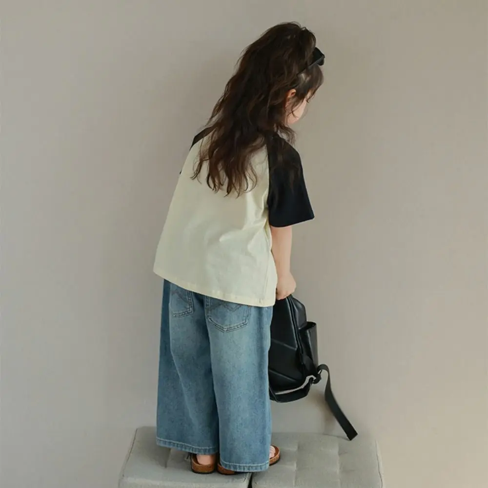 Dżinsy Harajuku proste, luźne, z szerokimi nogawkami, dżinsy dziecięce Y2K, dżinsy z wysokim stanem, spodnie kowbojskie, dżinsowe spodnie dla dziewczynek, odzież uliczna