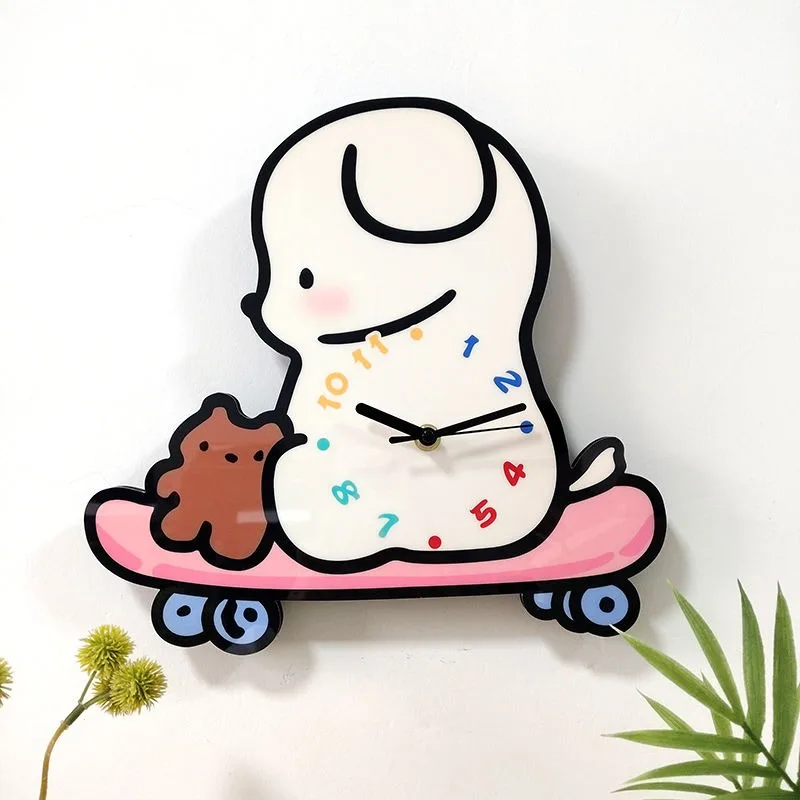 Creative Puppy Cartoon Wall Clock, Silent No Need for Drilling Cute Swinging Living Room Children's