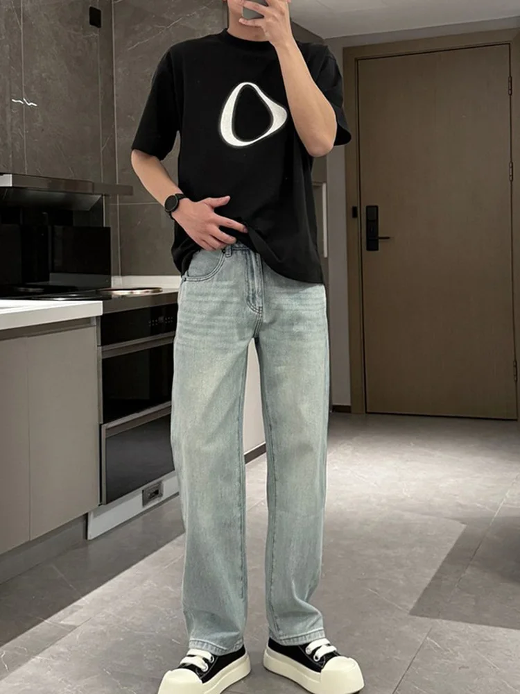 

Мужские джинсы свободного кроя с прямыми штанинами из синего денима, весна 2026: повседневные, модные, городские, удобные, легкие, длинные брюки