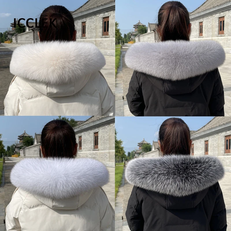 Real Fur Trim For Hood Custom Made Women Parkas Coat Fox Fur Collar Scarf Winter Hood Fur Decor Warm Shawls Luxury Fur Scarves