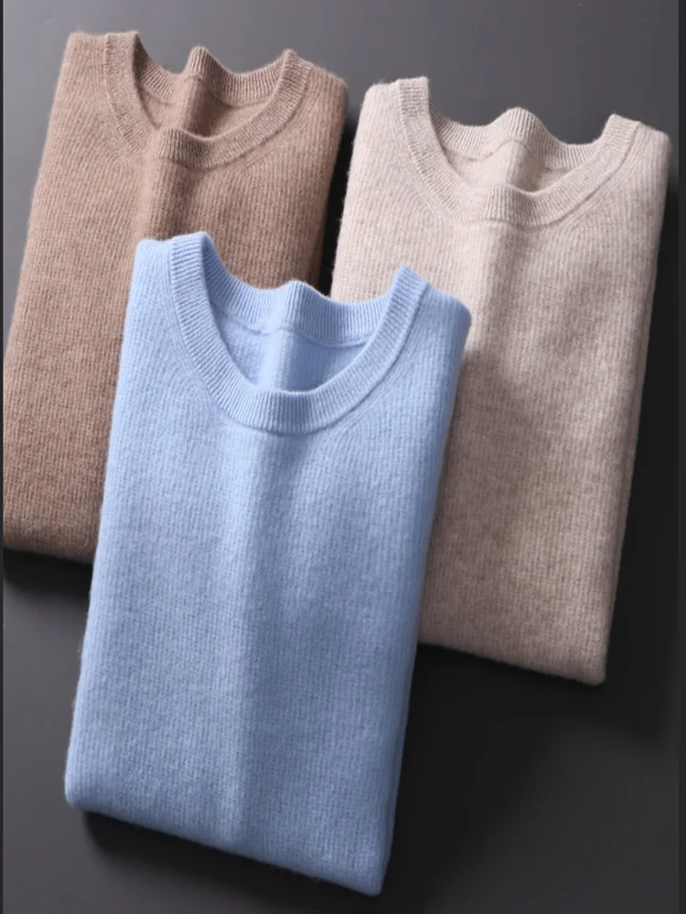 

Осень-зима мужской свитер высокого качества из чистой шерсти вязаный круглый вырез Slim Fit пуловер с длинными рукавами однотонный тренд мужская повседневная уличная одежда