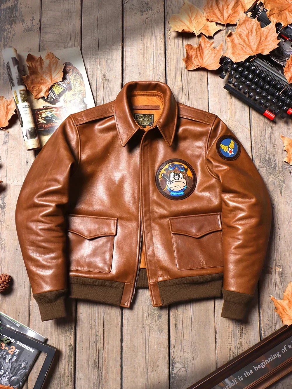 Tailor Brando Full Grain Oiled Cowhide American Vintage A2 Men's Short Genuine Leather Aviator Jacket
