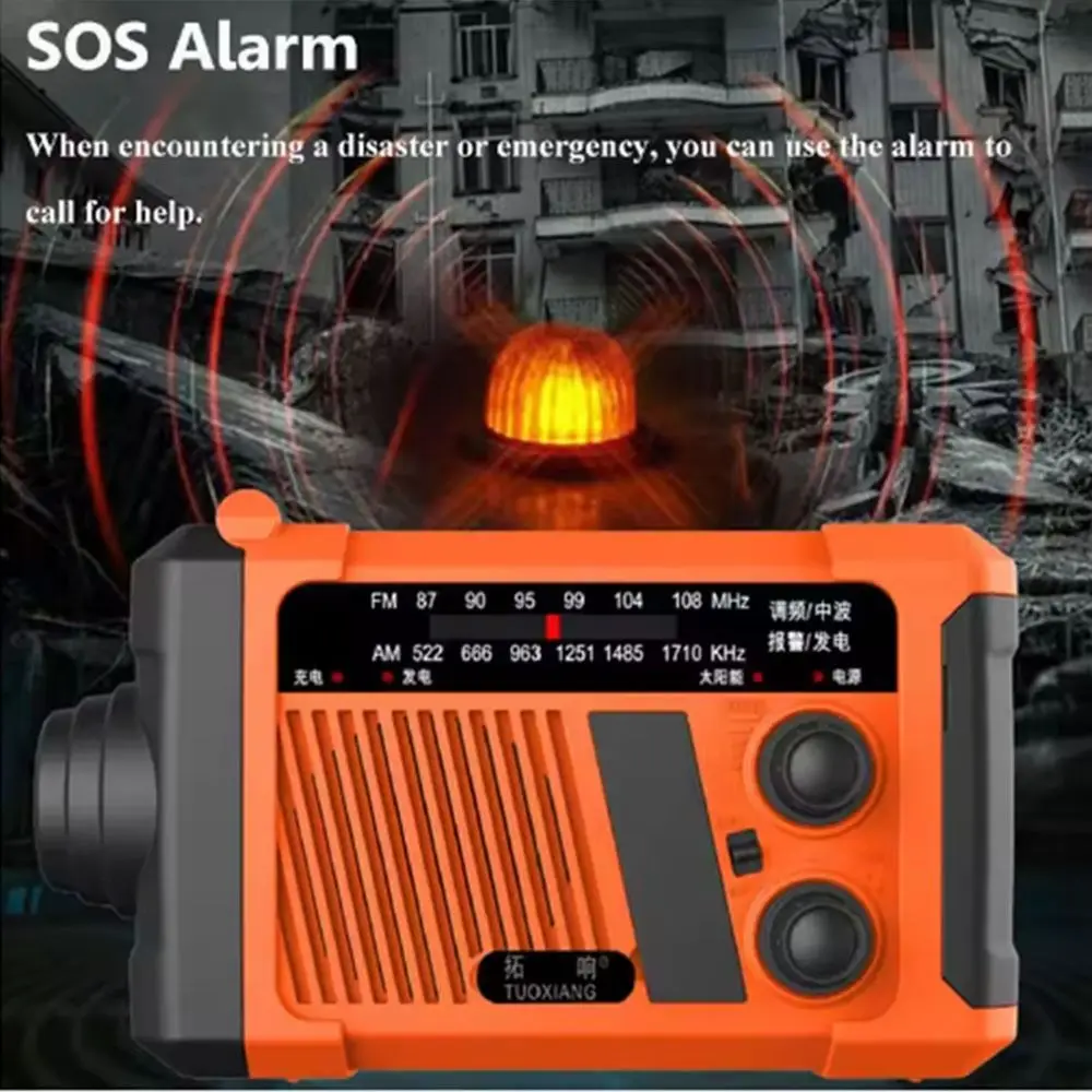 

With Flashlight Solar Power Emergency Radio SOS Alarm Reading Light Hand Crank Radio Multifunctional USB Charging AM/FM Radio