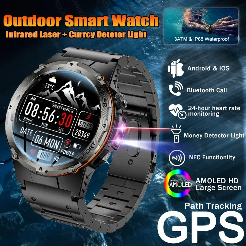 

2025 New Outdoor Military Smart Watch Men GPS Track Waterproof 730mAH Health Call Sports Fitness Bracelet GPS Track Watches Swim