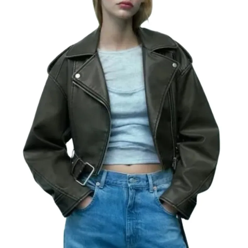 Zipper Seam Top with Slim Fit Regular Length Streetwear Notched Collar Thick Pocket Detail Long Sleeves Autumn Women Jacket