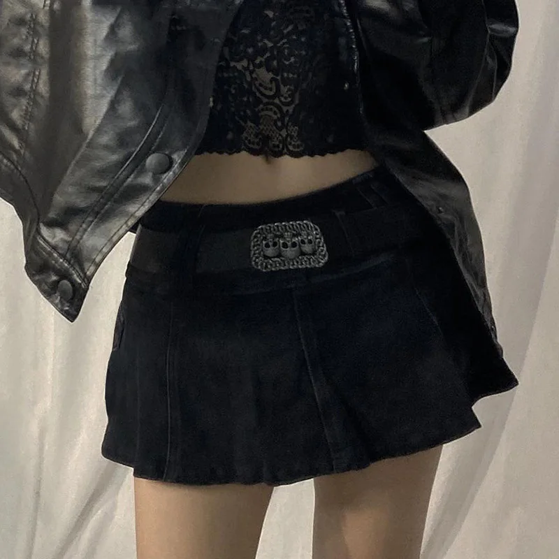 Women\'s skirt Gothic Mini skirts Low Rise Black ​Pocket Patchwork A-Line Skirt Aesthetic Harajuku have leggings korean fashion