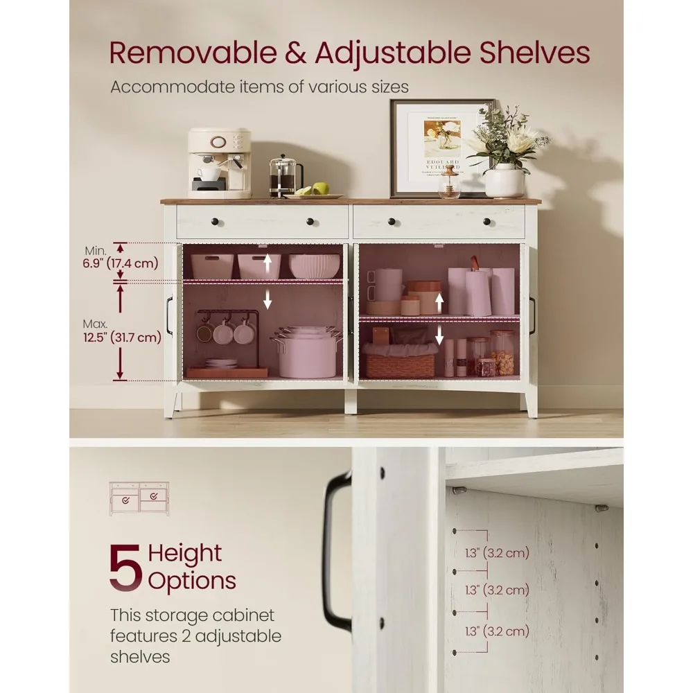 Шкаф-буфет и кофейный бар VASAGLE с двумя ящиками, регулируемыми полками и управлением по кабелю