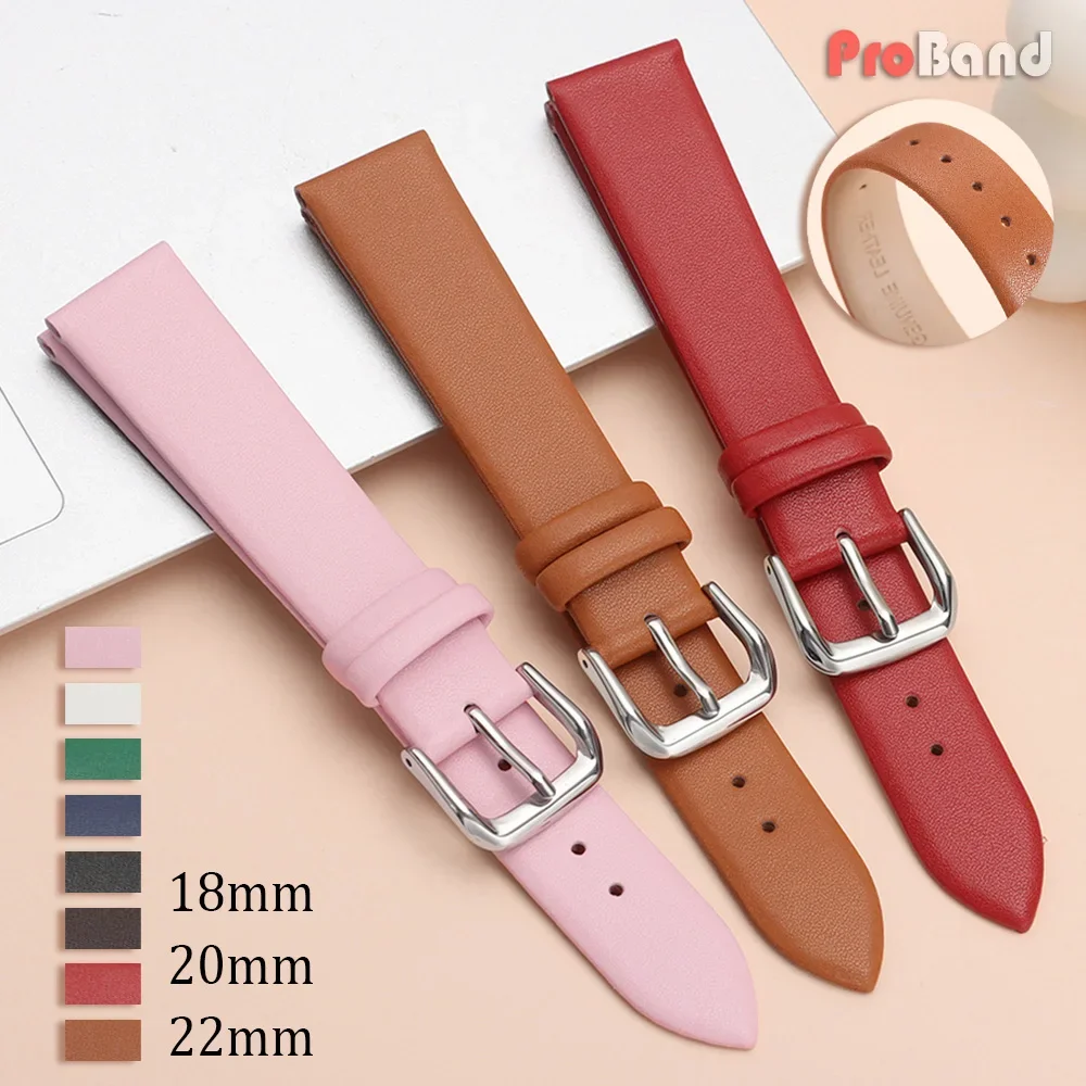 18mm 20mm 22mm Ultra Thin Leather Watch Straps Soft Plain Waterproof Watch Band Men Women Universal Replacement Wrist Bracelet