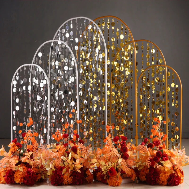 3Pcs Wedding Decoration High Mountain Flowing Water Iron Arch Frame Sequin Bead Curtain Road Guide For Party Backdrop Props