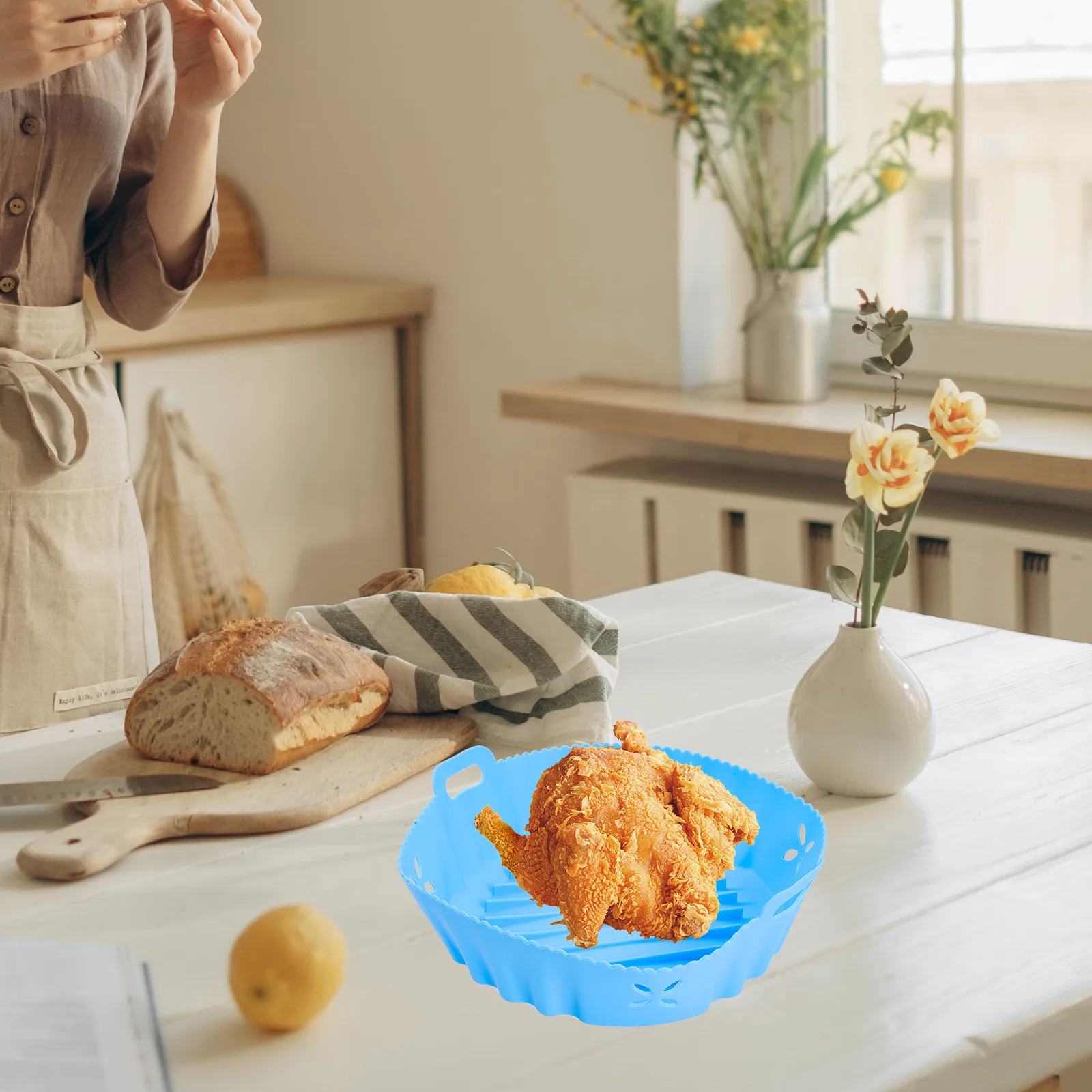 Forro de Silicone Reutilizável para Fritadeira a Ar, Tapete Antiaderente Resistente ao Calor para Fritadeiras Redondas, Fornos, Micro-ondas e Fogões