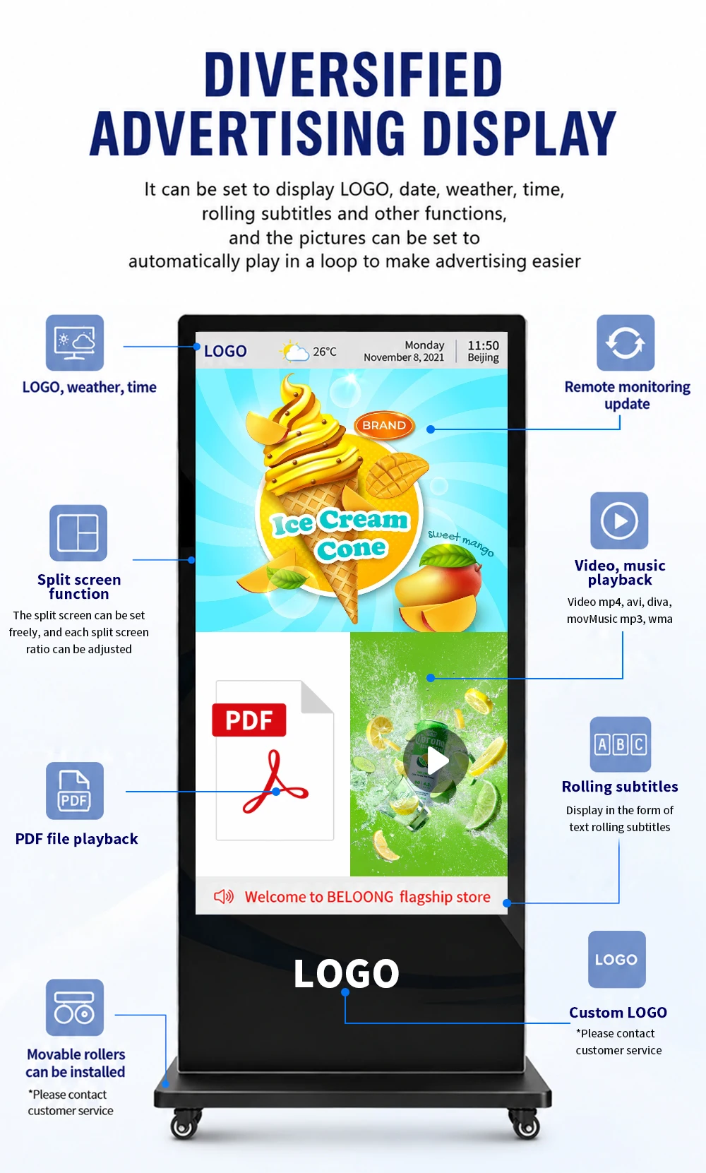 43-Inch floor-to-ceiling LCD digital totem advertising kiosk advertising digital signage LCD screen