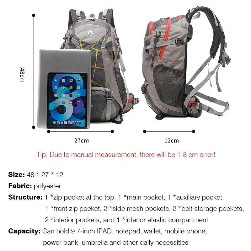 40L Outdoor Hiking Camping Backpack With Backplane Travel Trekking Luggage Bag Climbing Cycling Backpack Men Women Daily Bag