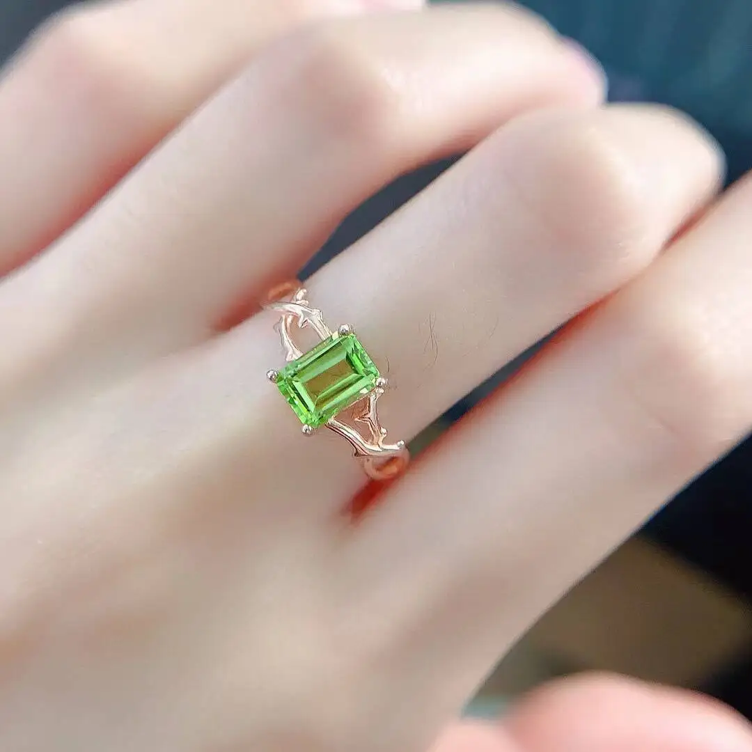 

KJJEAXCMY high-grade Jewelry Natural Women's Peridot Ring S925 Silver Colorful and splendid Crystal pure fire flash explosion